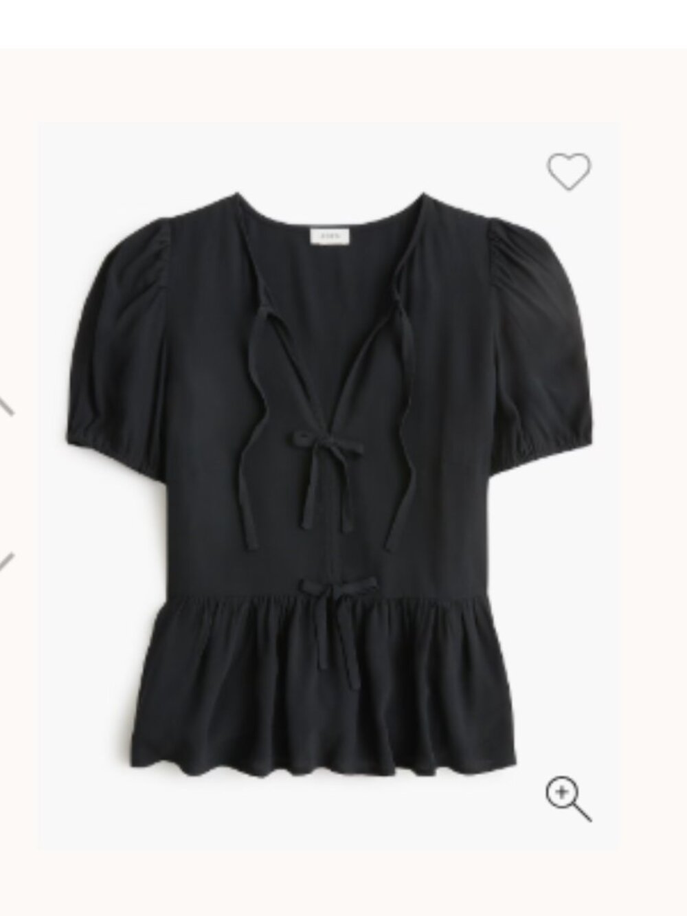 J Crew Factory Tie Front Puff Sleeve Top in Black Size 10 Preppy Classic Office